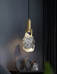 Modern minimalist lüks tam pirinç restoran avizesi, yatak odası başucu lambası için kristal ile ayarlanabilir kordonlu yaratıcı dekoratif kolye aydınlatma