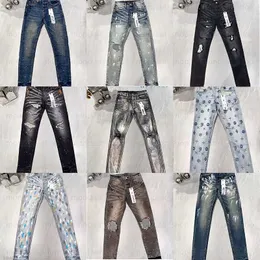 Calça de jeans roxa calças masculas novas dores manchas rasgadas moda moda de rua casual de alta qualidade w6lj