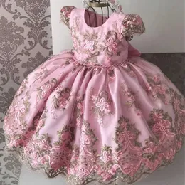 Flickans klänningar Flower Dresses for Girls Dress Lace Embrowidery Rainbow Baby Girl Wedding Gown Party Frocks Vestidos Children Clothing T240524