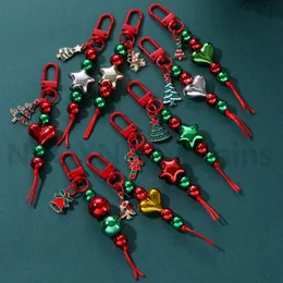 Christmas Heart Star Bead KeyChain Tree Plant Key Ring Handgjorda DIY Bag Decoration For Friend Festival Gift Jewelry Set