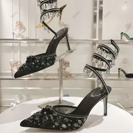 Rene Caovilla Crystal Chandelier High-Heeled Sandals Women's Fairy Style Luxury Diamond Serpentine Wrapped Roman High Heels 7,5 cm 9,5 cm Designer Bankettklänningskor