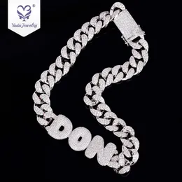 Yadis Custom Jewelry Hiphop Real Gold Letter Wisiant Naszyjnik Moissanite Cuban Link Chain Mężczyźni