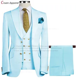 Marka wykonana przez Ivory Białe garnitury dla mężczyzn Slim Fit Prom Wedding Groom Tuxedo Zestaw Gold Guintons Blazer Vest Pants 3 sztuki