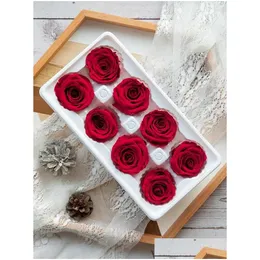 Dekorative Blumen Kränze 8pcs/Box erhalten frische Rosenblumenköpfe 4-5 cm getrocknete Rosen für Teddybären handgefertigt DIY Ewige Arrangemen dhrnt