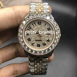 Full Diamond Watch 40mm Lüks Buzlu Out Saat Otomatik 41mm Erkek Gümüş Gül Altın İki Tonlu Su Geçirmez Paslanmaz Set Elmas CZ 277Z