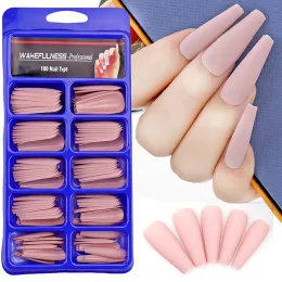 Wachheit 100pcs/set matt gefälschte Nagelkunst Tipps Lange Ballerina Sargnägel ABS Full Cover Fasle Nails Werkzeuge Maniküre