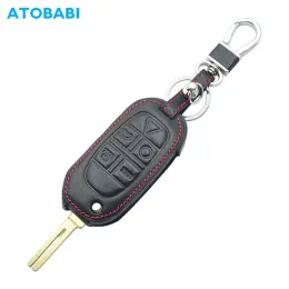 ATOBABI Leather Car Key Hülle Keychain für Volvo S60 V70 XC70 S80 XC90 2008 2009 5 Knöpfe Falten -Fernbedienungsschutzabdeckung