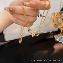Designer High Version Gold Platingti Home Diamond Doppelring Halskette Dicke Dicke Plattierung 18k leichte Luxusende Live -Sendung