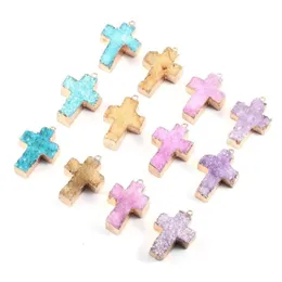 Charms Natural Stone Cross Agate Crystal Bud Gold Pendant для ювелирных изделий для изготовления колье с серьги