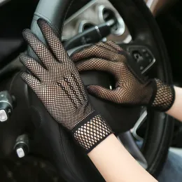 Women Thin Fishnet Mesh Gloves Dance Driving Lace Bride Wedding Black White Red Solid Mitten Sexy Evening Party Accessory