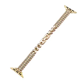 Diamond Two Rows kedja Metal Watch Strap For Apple Watch 45mm 41mm 38mm 42mm 49mm 40mm 44mm Ladies Rhinestone rostfritt stål Link Watchband IWatch Bands 9 Ultra2 8 7 6 5 4