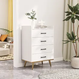 Gabinete ZK20 de 4 tirantes, armário de armazenamento de gaveta de tecido folheado, branco