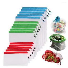 Storage Bags Reusable Produce Mesh Washable Eco Friendly For Grocery Shopping Fruit Vegetable Toys 12/15pcs