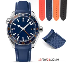 Watch pasma gumowa niebieska pasek biała linia 19 mm 20 mm 21 mm 22 mm dla desinger zegarek najwyższej jakości bransoletka z logo na klapie