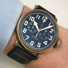 Oryginalny Superclone Mens Watch Zeniths Pilot Typ 20 Watches Wysokiej jakości Chronograph Extrail Special Bronze Blue Dial Watch Montre Dhgate Nowy