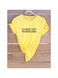 Kadın Tişörtleri Hayat kurtarmak için güzel bir gün tumblr gömlek sıradan kızlar üstleri yaz kadın moda alıntı tee giysileri
