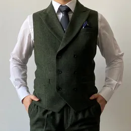 2021 BRISTISH GREEN GROOM VESTS DOBLESTED BROWERED BROWN HERRINGBONE TWEED GROOMSMENベストメンズスーツプロムウェディングウエストコートドレスATTI 230K