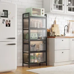 ZK20 5-layer Multifunktionaler Lagerschrank mit Schranktür, Küchenbrotregal, Vorratsschrank, Mikrowellenregal Lagerregal, Arbeitszimmer, Wohnzimmer, Schlafzimmer