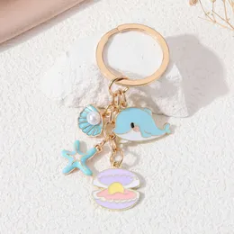 Lovely Starfish Shell Preal Keychains Whale Cute Ocean Animals Key Rings For Women Girls Friendship Gift Handmade DIY Jewelry