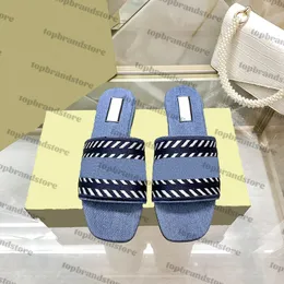 2024 Womens Sandals Designer Slippers Luxury Vintage Script Logo Denim Slide Sandal Denim Blue Women Slides Platform Summer Fall Mules Storlek 35-41 Casual Flat Shoes