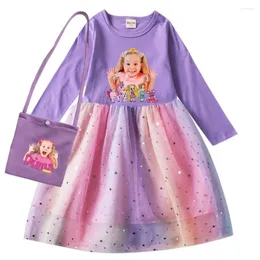 Mädchenkleider Roma und Diana Show Kleidung Kinder Langarm Prinzessin Kleid Baby Mädchen T -Shirt Mesh Pailletten Kleiderbeutel Kinder Hochzeitsstörungen