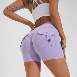 Qinactive Yoga Shorts für Frauen Tasche gekröntes Butt Gym Leggings hohe Taille Push Up Strumpfhosen sexy Beute Sport Fitness 240509