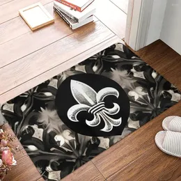 Teppiche Fleur de Lys Nicht-Schlupf-Fußmat Royal Black and White Teppich Wohnzimmer Küchenmatte Gebet Flanell Muster