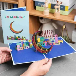 Carte regalo biglietti di auguri Eid Mubarak Card Pop Up Carta regalo del festival islamico WX5.22