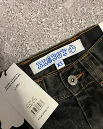 Kvinnors jeans Nya Harajuku Hip Hop Cartoon Y2K Big Boys Jeans Womens Graphic broderade Pocket Jeans Long Pants Wide Ben Ben Trouser Street Clothing Q240523
