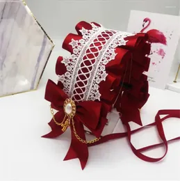 Impreza Sweet Lolita Bonnet Nekuar Retro Princess Hair Band Girl Bow Lace Clip Opaski D873