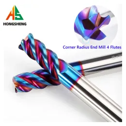 Solid Carbide Corner Radie End Mills HRC65 4 FLUTES NANO BLÅ COATION CNC Tools Endmills R0.5 R0.2 R1 R2 ~ 8 Ytbearbetning