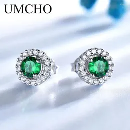 Studörhängen Umcho Real 925 Sterling Silver Jewelry Created Nano Emerald Round Vintage årsdag för kvinnor födelsedagspresent