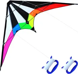 Kite tillbehör Ny anlända 48 tum Rainbow Professional Dual Line Stunt Kite med handtag och linje Good Flying Factory Outlet T240521