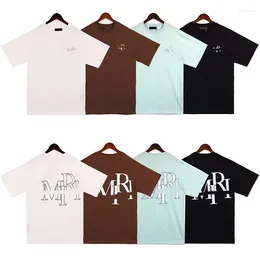 Camisa de camisetas masculinas camisa de designer pólo mens amirris preto letra marrom preto impressão de manga curta 2024
