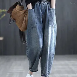 Frauen Jeans Frauen elastische Taille Neunte Harem Übergroße Hose Jean Große Vintage -Kleidung koreanische modische Weitbeinhose Urban Frau