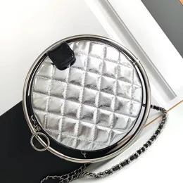 12A Upgrade Mirror Quality Designer -Tasche Kleine runde Geldbörse 22 cm Damen Silber Lederbeutel Luxushandtaschen Reißverschluss Geldbörse Crossbody Schulterketten -Gurtbeutel mit Schachtel