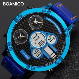 BOAMIGO Mens relógios Top Men Sports Watches Quartz Led Digital 3 Clock Blue Watch Relógio Relogio Masculino 2327