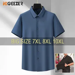 Camicia da uomo estate in tracce di elasticità corta manica sovradimensionata 6xl 7xl 8xl 10xl taglie forti di dimensioni Ice Formale Designer di alta qualità 240524