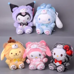 12pcs/lote 23cm Anime Tiger Series Kuromi My Melody Cinnamoroll Pillow Cat Kawali Plush Toys Plushie Doll de pelúcia macia para crianças Presente 166