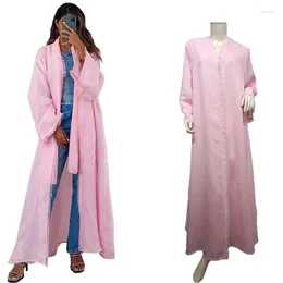 Abbigliamento etnico aperto Abaya Dubai Eid Donne musulmane Abito Pink Style Turchia Cardigan Arabco Maxi Maxi Islamic Femme Kaftan Ramadan