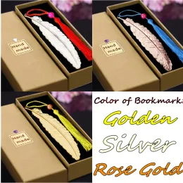 Boxed Metal Book Marks Merry Christmas Pendant Set Tassel Feather Bookmarks for School Classmate Teacher Holiday Thank You Gifts