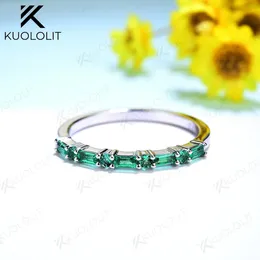 Kuololit Lab Grown Emerald Rings для женщин Мужчины Solid 18k 10K 10K Белого золота интервальный интервал Inlay Round Cut Front Band Luxury 240507