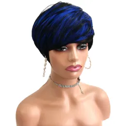 Beisdwig Syntheic Hight Hight Wig Natural короткие парики для чернокожих женщин выделяют голубые волосы с челкой