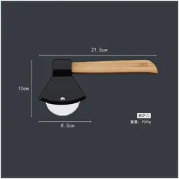 Fruit Vegetable Tools Axe Bamboo Handle Pizza Cutter Rotating Blade Home Kitchen Cutting Tool Inventory Wholesale Drop Delivery Garden Dhiov