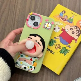 Decompression Toy Crayon Shin Chan 13Pro 14 15 Promax Cartoon Silicone Phone Case Original Collage Music Decompression Toy Boys and Girls Gif
