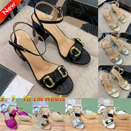 High heel sandals designer women leather mid heels womens sandals dress shoes silver black white Rubber Chunky heeled summer beach sexy wedding party luxury with box