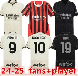 Jogador Quarta Maglia Milan Rafa Lea Leoo Jerseys de futebol Musah Camisa de futebol Tomori Diaz Giroud Rebic Calabria Bennacer Men Jogador Jovic Milan 4 Maglia ac teo 66