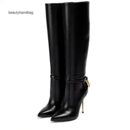 Tom Fords Stamped Woman -Shoes Leather Women Ankle-Boot Toe Ankle Shiny Boots Crocodile Luxury Padlock Brands Pointy Designer Sexiga vinterskor Högklackade S90J