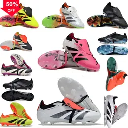 Designer Mens Football Boots Elite Foldover Fold Over Tongue FG Boot High Quality Metal Spikes Kids Youth Men Cleats Män Laceless Soft Leather Pink Soccer