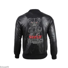 Plein-Brand Philipe Plein Jacket Jacket Jacket Men's PP Skull Borderyer Leather Fur Jacket Gross Baseball Collar Jacket Coat Motorcycle Jacket 695